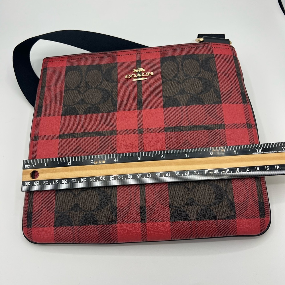 Coach Plaid Red, Brown and Black Crossbody Bag. Adjustable strap. - Picture 5 of 6
